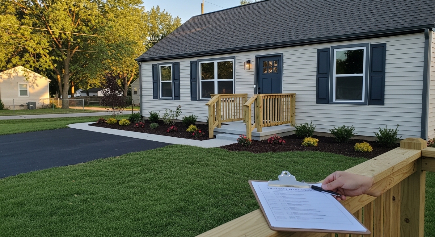 Residential property management office in Cincinnati with professional staff assisting homeowner.