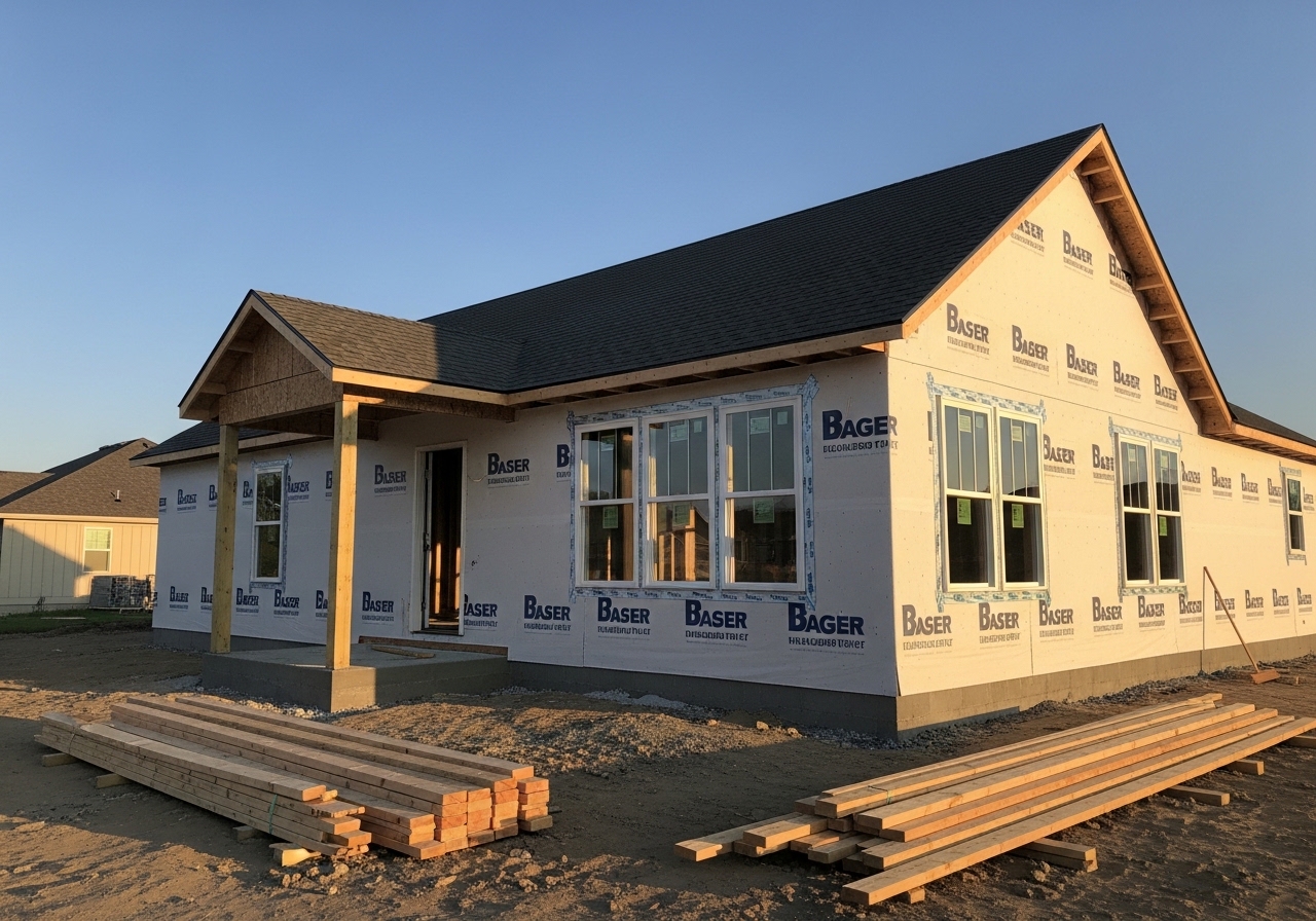 New master suite addition with brick exterior and large windows on ranch home