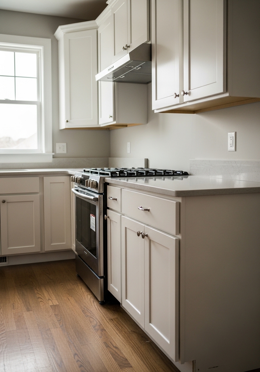 Interior view of a newly remodeled kitchen with updated cabinetry and countertops in a Cincinnati home.
