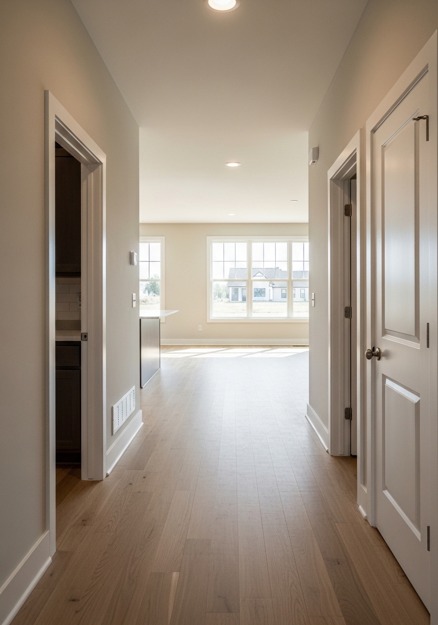 Interior hallway and living space of a newly constructed Columbus home showing open floor plan and natural light.