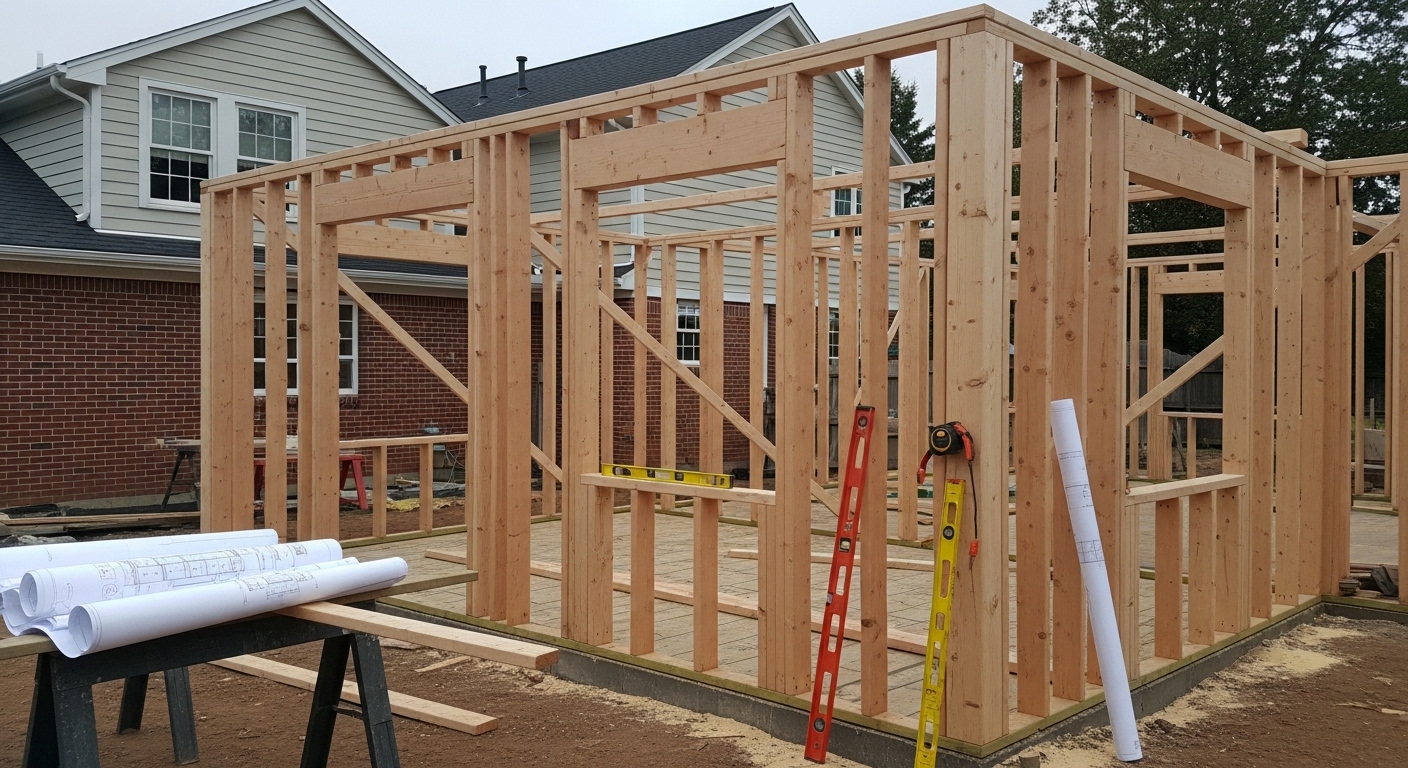 A finished room addition on a Cincinnati, OH home showing a new family room with windows that match the existing brick exterior. The addition connects flush with the original roofline and siding of the house.